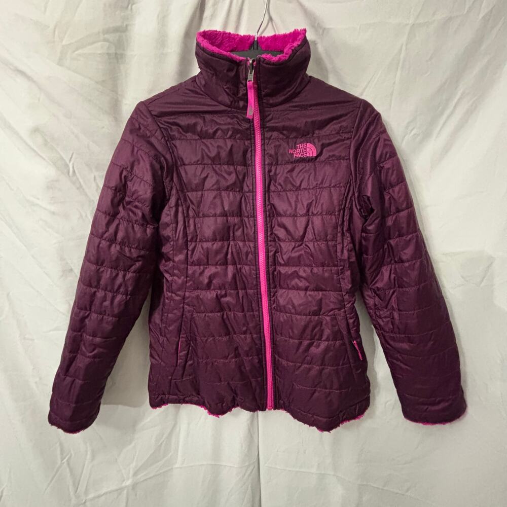 The North Face Girls XL 18 Mossbud Swirl Reversible Jacket Purple Pink Fleece